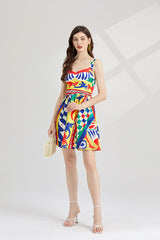 Arrival Elegant Positioning Printed Stitching Slim Fit High Waist dress Slip Dress