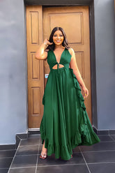 Backless Elegant Ruffle High Waist Crop Top Spaghetti Strap Dress