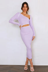 Diagonal Collar Cropped Exposed Elegant Slim Fit Hip Knitwear Dress