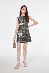 Heavy Embroidered Beaded Flower Jacquard Sleeveless dress All match Slim fit Dress