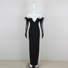 Dress Feather Tube Top Bandage Long Dress