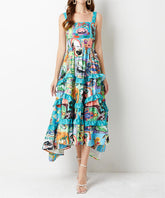 Positioning Flower Cake Dress Slim Fit High Waist A Line Dress