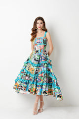 Positioning Flower Cake Dress Slim Fit High Waist A Line Dress