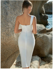 Bandage One Piece Dress One Shoulder Pleated Wedding Party Evening Dress Bandage Dress
