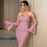 Bandage One Piece Dress Party off the Shoulder Tube Top Flare Sleeve Celebrity Evening Dresses Dress