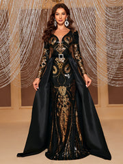 Heavy Work Evening Dress Sequined Long Sleeve Cape Party Dress Dress Elegant Cocktail Maxi Dress