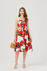 Vacation Floral Single Breasted Cami Dress