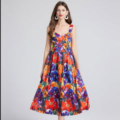 Vestido elegante floral sin mangas de corte A