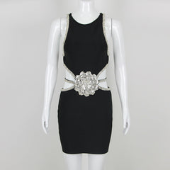 Design Waist Baring Dress Exquisite Rhinestone Floral Birthday Dress