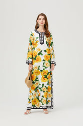 Fall Button Floral Elegant A Line Maxi Dress