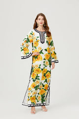 Fall Button Floral Elegant A Line Maxi Dress