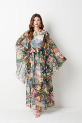 Long Sleeve Loose Print A Line Maxi Dress