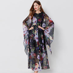 Long Sleeve Loose Print A Line Maxi Dress