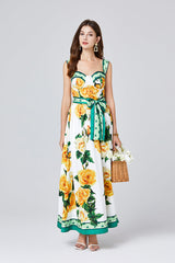 Vestido ajustado con tirantes y almohadillas para el pecho, estampado tridimensional, cintura alta, vestido amplio con vuelo