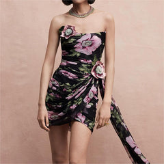 Printing Three Dimensional Embroidered Tube Top Dress Mesh Design