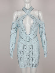 Clothes Rhinestone Hollow Out Cutout Sheath Bandage Maxi Dress