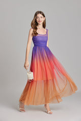 Vestido largo sin mangas con corte A y efecto ombré