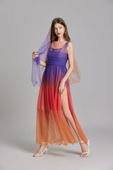 Vestido largo sin mangas con corte A y efecto ombré