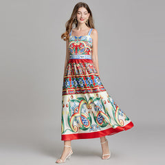 Elegant Printed Sleeveless A Line Maxi Dress