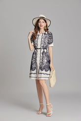 Printed Button A Line Shirt Dress