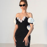 Tube Top Floral Bandage Dress Simple Black Party