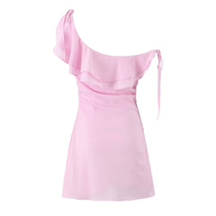 Sweet One Shoulder Irregular Asymmetric Multi Layer Ruffled Short Dress