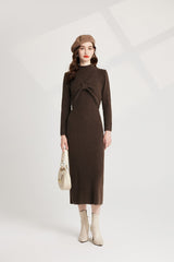 Thickened Bow Half High Neck Base Knitted Sweater Vest Dress Two Piece Set