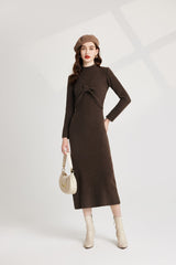 Thickened Bow Half High Neck Base Knitted Sweater Vest Dress Two Piece Set