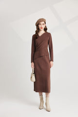 Thickened Base Knitted Sweater Vest Dress Two Piece Set