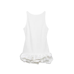 Solid Color Frilled Round Neck Sleeveless Dress