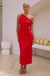 Solid Color Sloping Shoulder off the Shoulder Mid Length to Maxi Dress