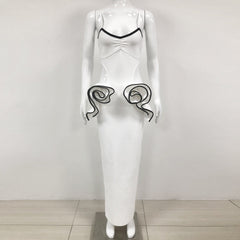 Suspender Slimming Floral Bandage One Piece Dress Long Bandage