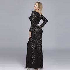 Multi-Color Long Sleeve round Neck Fishtail Banquet Evening Dress for