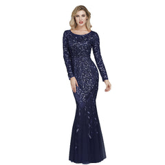 Multi-Color Long Sleeve round Neck Fishtail Banquet Evening Dress for