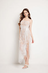 Fishbone Lace Gauze Slit Slim Dress