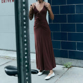 French Floral Decoration V Neck Midi Dress