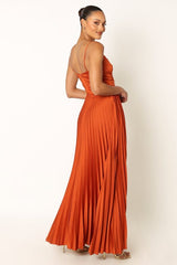 V neck Elegant Graceful Sling Backless Long Pleated Dress