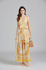 Lace Up Halter High Waist Long Dress