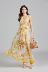 Lace Up Halter High Waist Long Dress