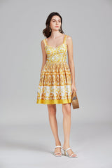 Printed Short A Line Dress