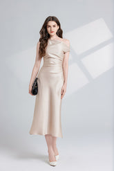 Solid Color Asymmetrical Oblique Shoulder Dress