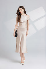 Solid Color Asymmetrical Oblique Shoulder Dress