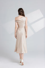 Solid Color Asymmetrical Oblique Shoulder Dress