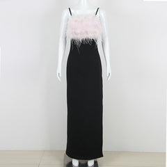 Ostrich Feather Sling Dress Bandage One Piece Dress Dress