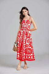 Vestido largo de corte A con cuello halter y estampado