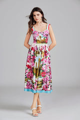 Vestido largo de corte A con cuello halter y estampado
