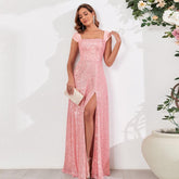 Sequined Dress Sequined Multiple Wear Spaghetti Straps Sleeveless High Slit Evening Dress