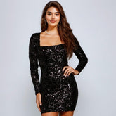 Vestido tubo con lentejuelas y mangas largas