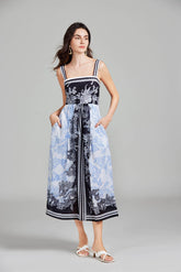 Print Halter Long A Line Swing Dress