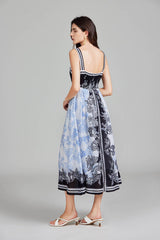 Vestido largo estilo A con cuello halter y estampado